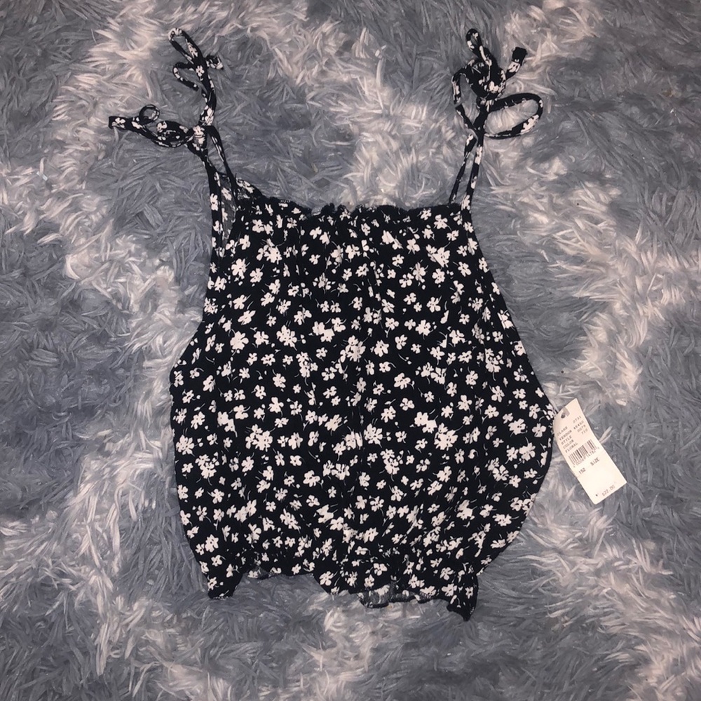 brandy melville black and white floral tie top